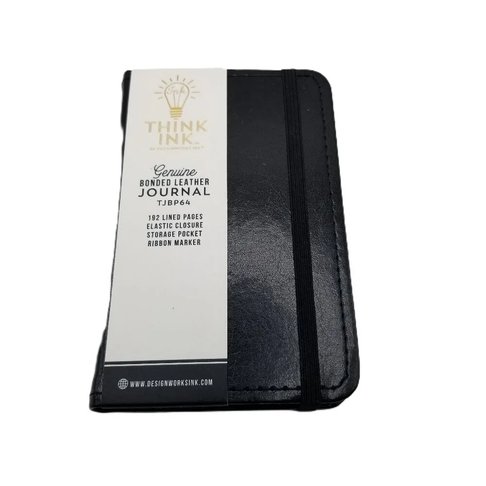 Think Ink Bonded Leather Journal Black Mini 192 Lined Pages Ribbon Marker